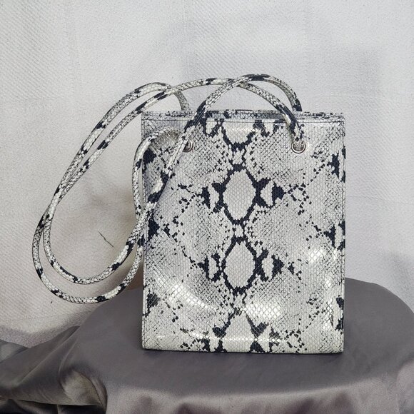 Nine West Vintage Faux Grey Black Snakeskin Bucket Bag with Matching Coin Purse - Picture 8 of 16